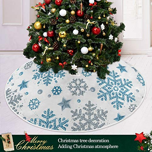Foto 7 pulgar | Falda Para Árbol De Navidad En Forma De Copos De Nieve, Color Azul, 90 Cm De Diámetro - Venta Internacional.