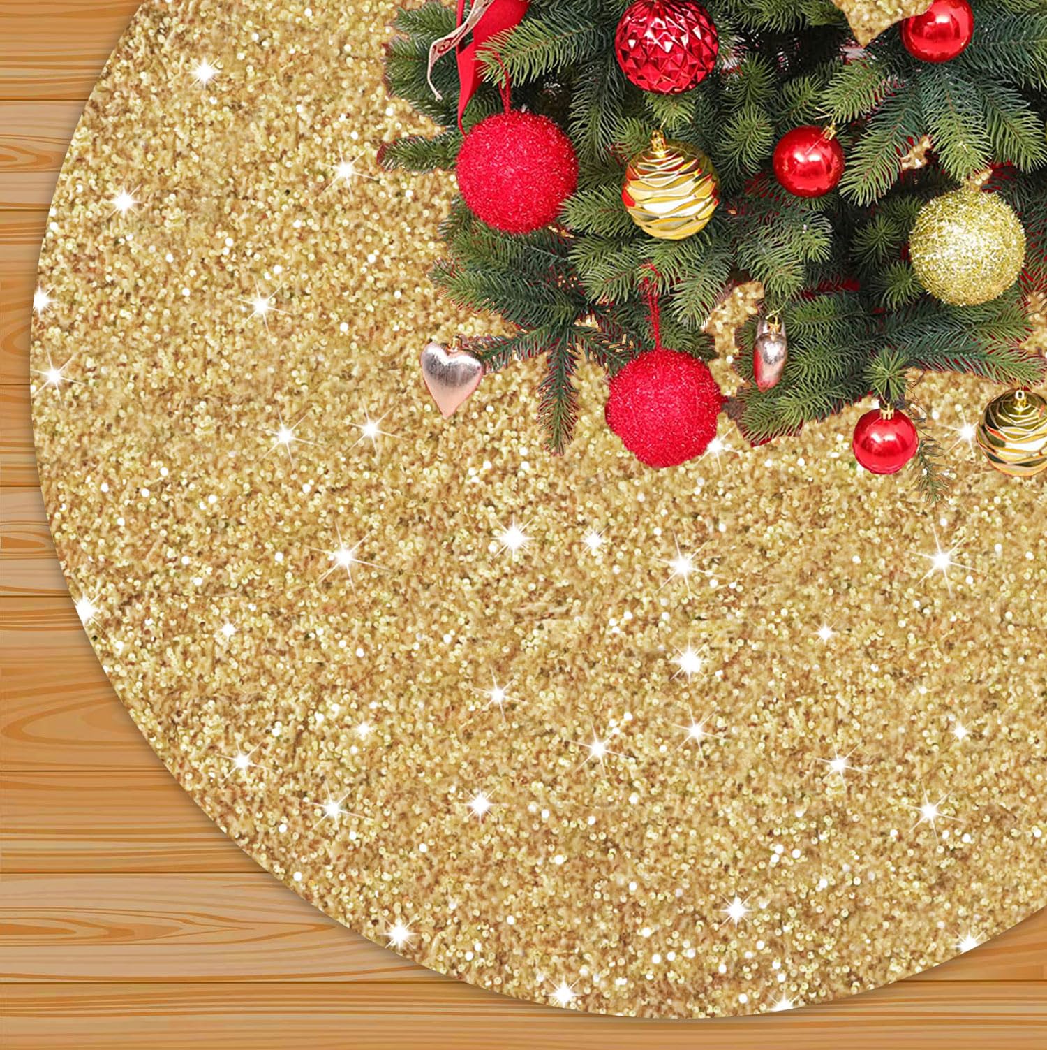 Foto 2 pulgar | Falda Para Árbol De Navidad Fanproms, Terciopelo Dorado, 116 Cm, Redonda - Venta Internacional.