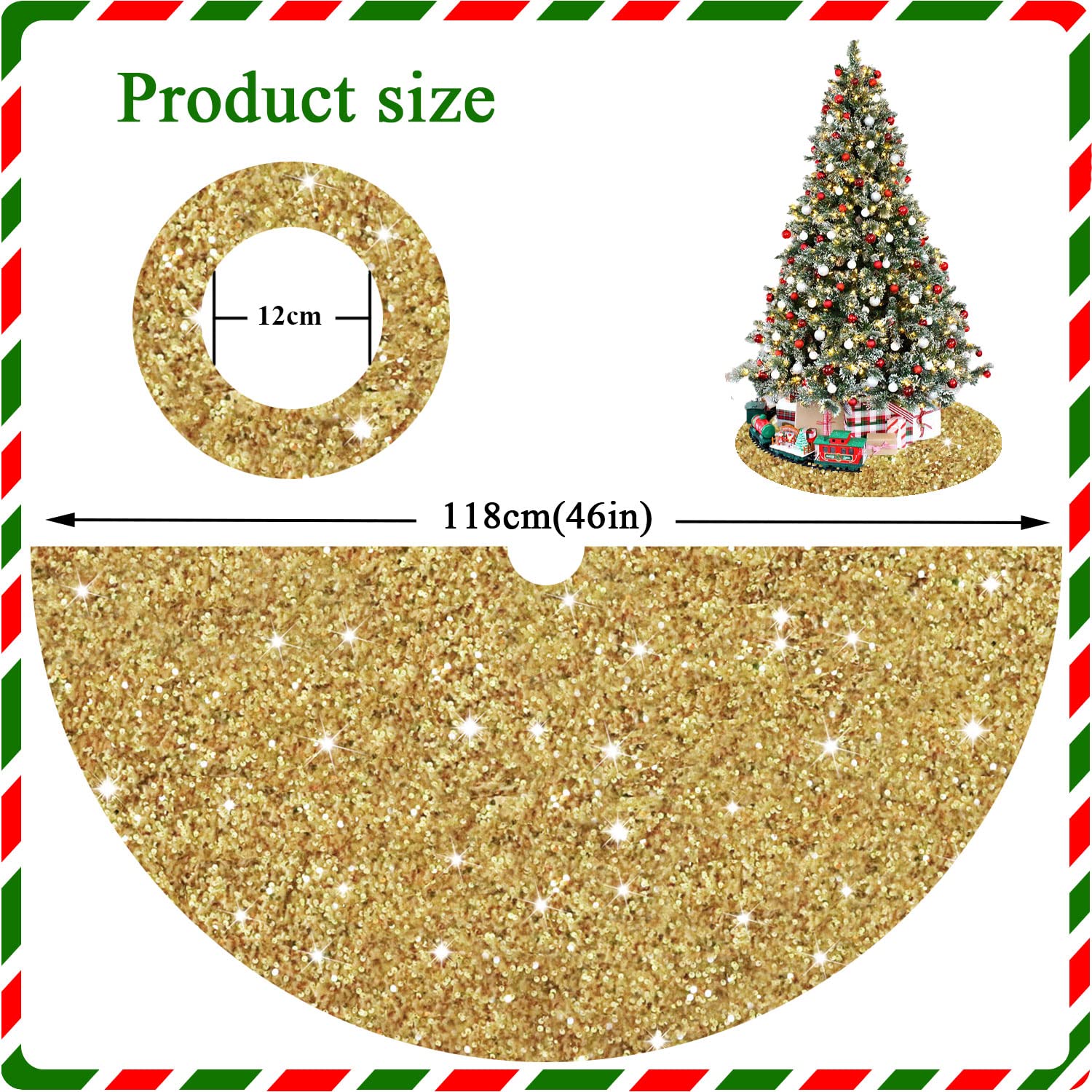 Foto 5 pulgar | Falda Para Árbol De Navidad Fanproms, Terciopelo Dorado, 116 Cm, Redonda - Venta Internacional.