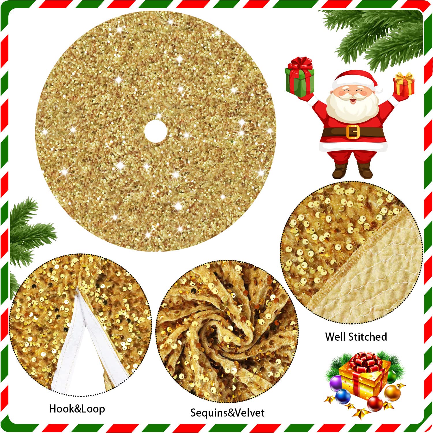 Foto 6 pulgar | Falda Para Árbol De Navidad Fanproms, Terciopelo Dorado, 116 Cm, Redonda - Venta Internacional.