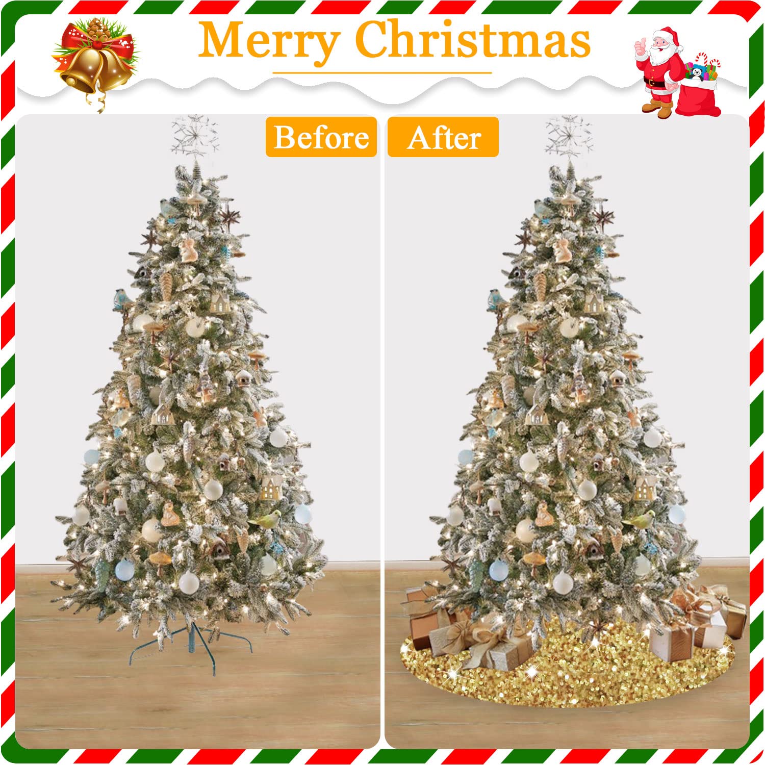Foto 8 pulgar | Falda Para Árbol De Navidad Fanproms, Terciopelo Dorado, 116 Cm, Redonda - Venta Internacional.