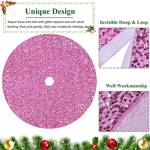 Foto 4 pulgar | Falda De Árbol De Navidad Fuhsy Con Lentejuelas De Terciopelo Rosa 116 Cm - Venta Internacional.