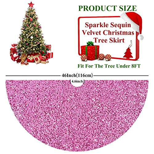Foto 5 pulgar | Falda De Árbol De Navidad Fuhsy Con Lentejuelas De Terciopelo Rosa 116 Cm - Venta Internacional.