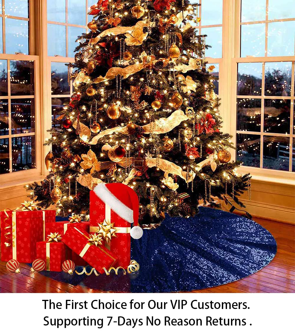 Foto 7 pulgar | Falda Para Árbol De Navidad Con Lentejuelas Shinybeauty De 48 Pulgadas, Color Azul Marino - Venta Internacional.