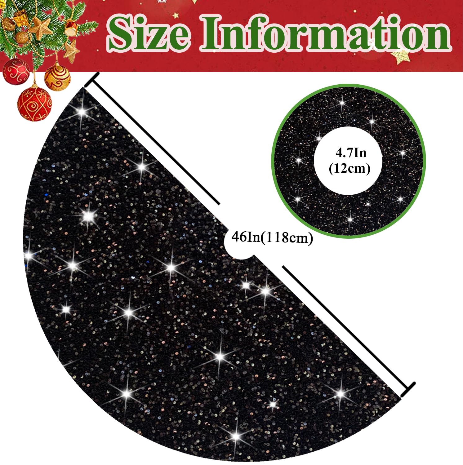 Foto 3 pulgar | Falda De Árbol De Navidad Modfuns Negra De 117 Cm De Tela Suave - Venta Internacional.