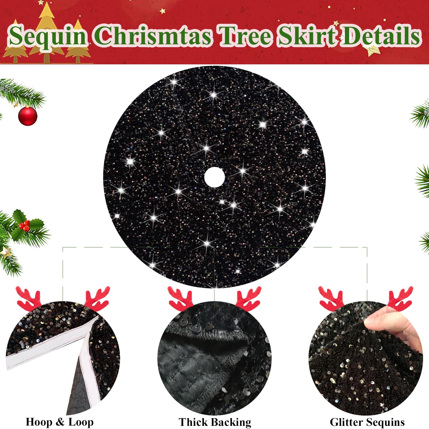 Foto 4 pulgar | Falda De Árbol De Navidad Modfuns Negra De 117 Cm De Tela Suave - Venta Internacional.
