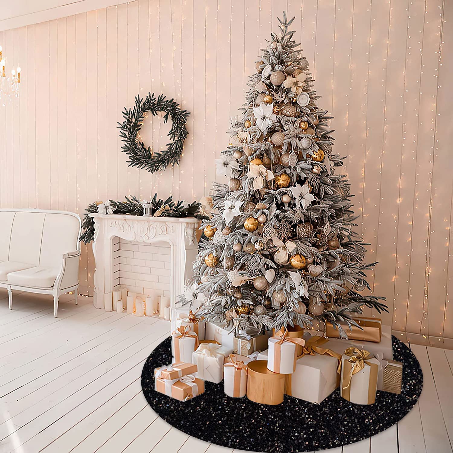 Foto 5 pulgar | Falda De Árbol De Navidad Modfuns Negra De 117 Cm De Tela Suave - Venta Internacional.