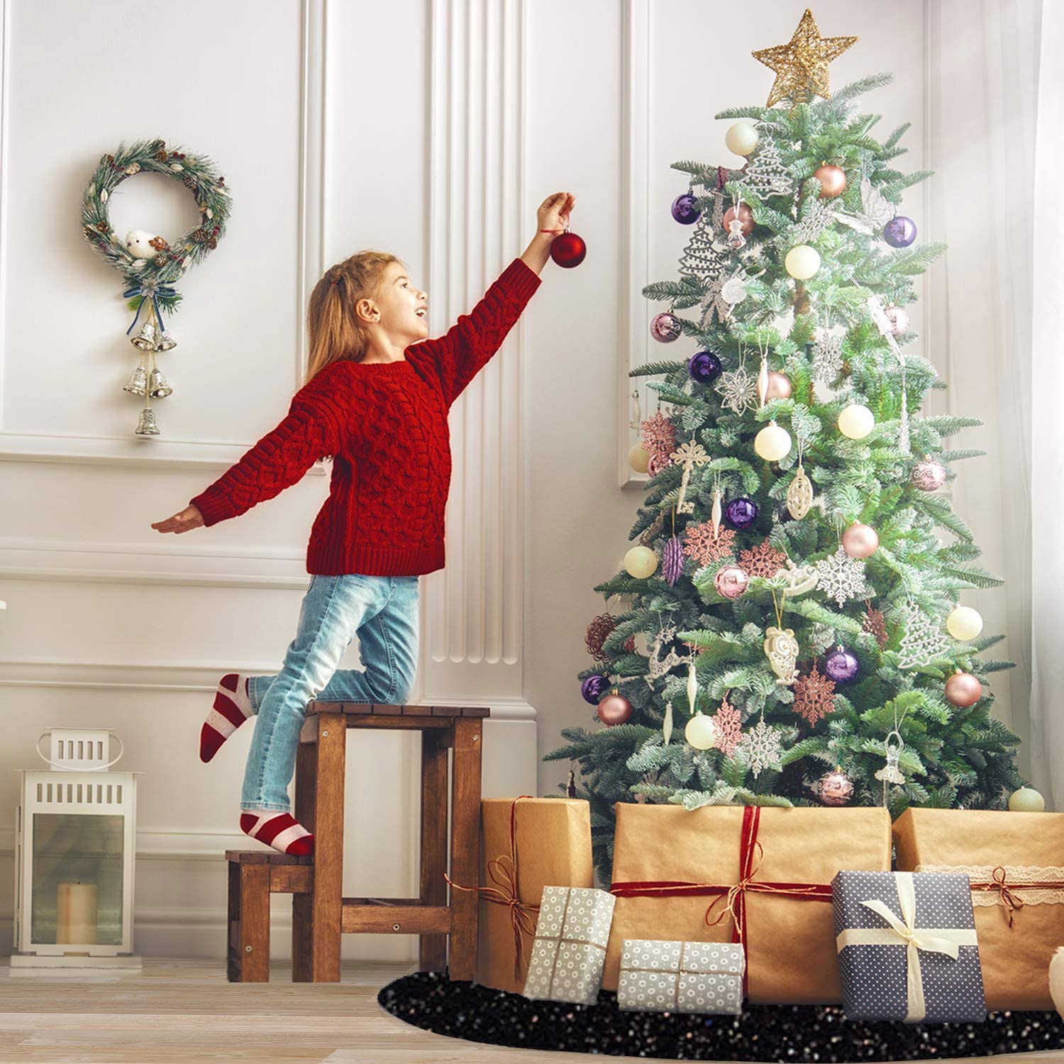 Foto 6 pulgar | Falda De Árbol De Navidad Modfuns Negra De 117 Cm De Tela Suave - Venta Internacional.