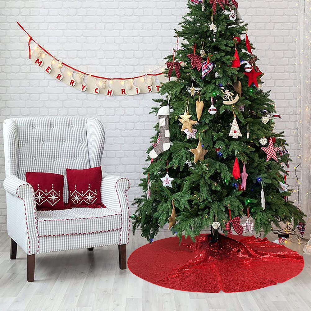 Foto 3 pulgar | Falda Para Árbol De Navidad Eternal Beauty Con Lentejuelas Rojas, 178 Cm De Diámetro - Venta Internacional.