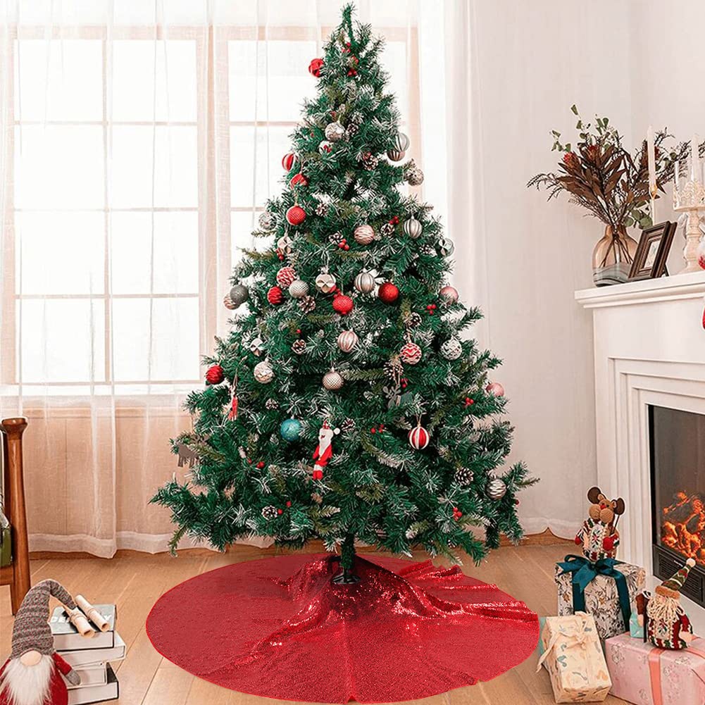Foto 5 pulgar | Falda Para Árbol De Navidad Eternal Beauty Con Lentejuelas Rojas, 178 Cm De Diámetro - Venta Internacional.