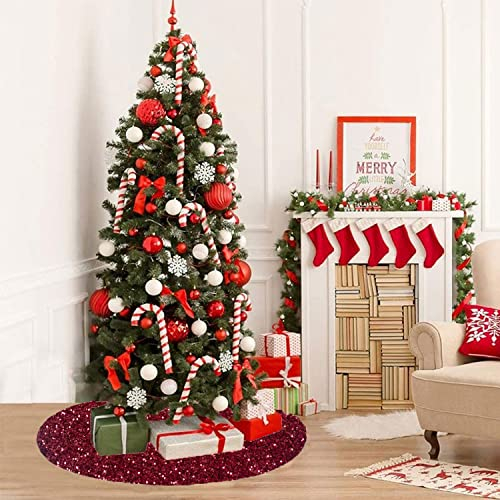 Foto 5 pulgar | Falda De Árbol De Navidad Fuhsy De Terciopelo Burdeos De 117 Cm Con Lentejuelas - Venta Internacional.