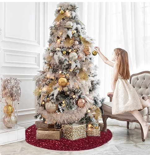 Foto 6 | Falda De Árbol De Navidad Fuhsy De Terciopelo Burdeos De 117 Cm Con Lentejuelas - Venta Internacional.