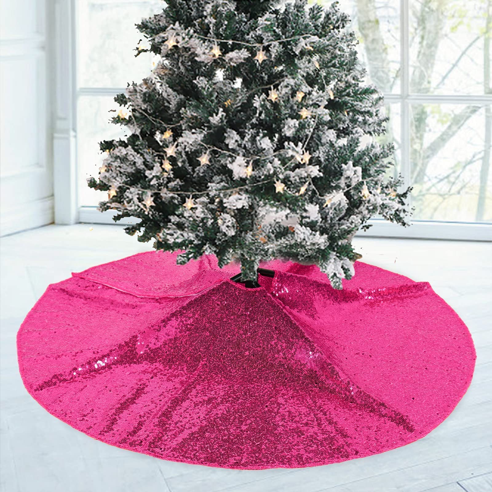 Foto 2 pulgar | Falda Para Árbol De Navidad, Lentejuelas Shinybeauty, 122 Cm, Rosa Intenso - Venta Internacional.