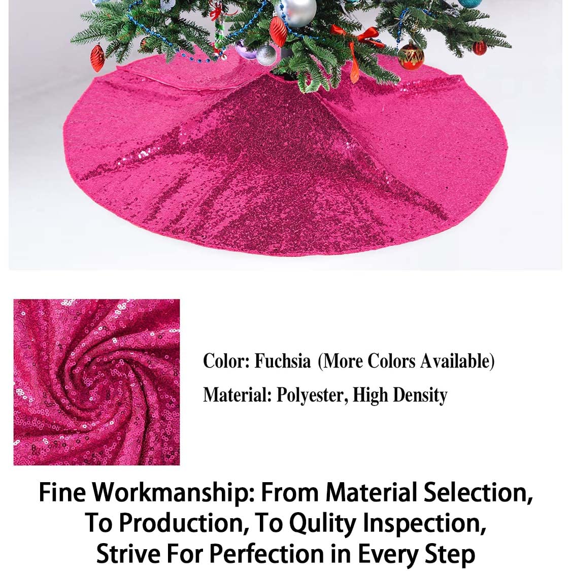 Foto 6 pulgar | Falda Para Árbol De Navidad, Lentejuelas Shinybeauty, 122 Cm, Rosa Intenso - Venta Internacional.