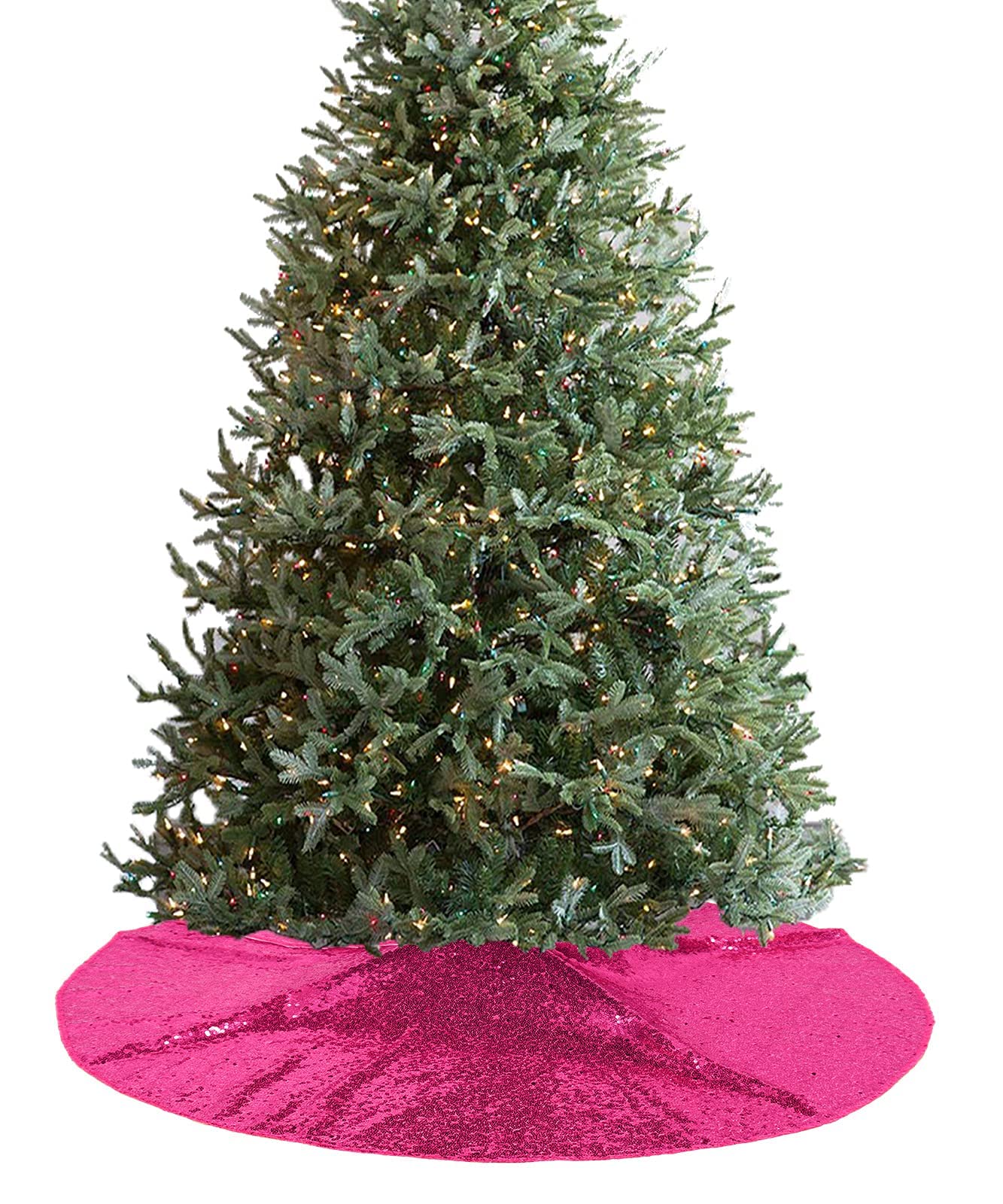 Foto 8 pulgar | Falda Para Árbol De Navidad, Lentejuelas Shinybeauty, 122 Cm, Rosa Intenso - Venta Internacional.