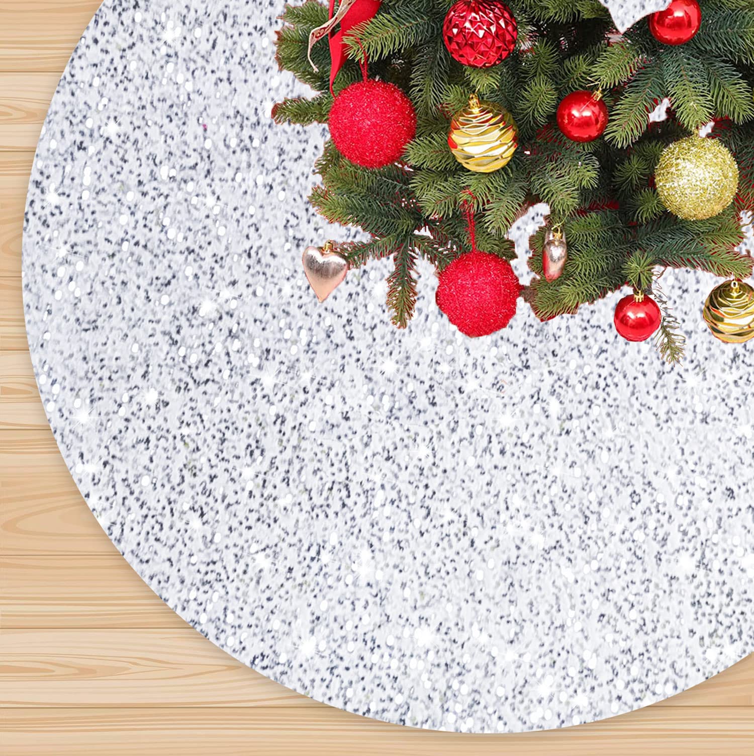 Foto 1 | Falda Para Árbol De Navidad Fanproms, Lentejuelas Blancas Con Purpurina, 46 Pulgadas - Venta Internacional.