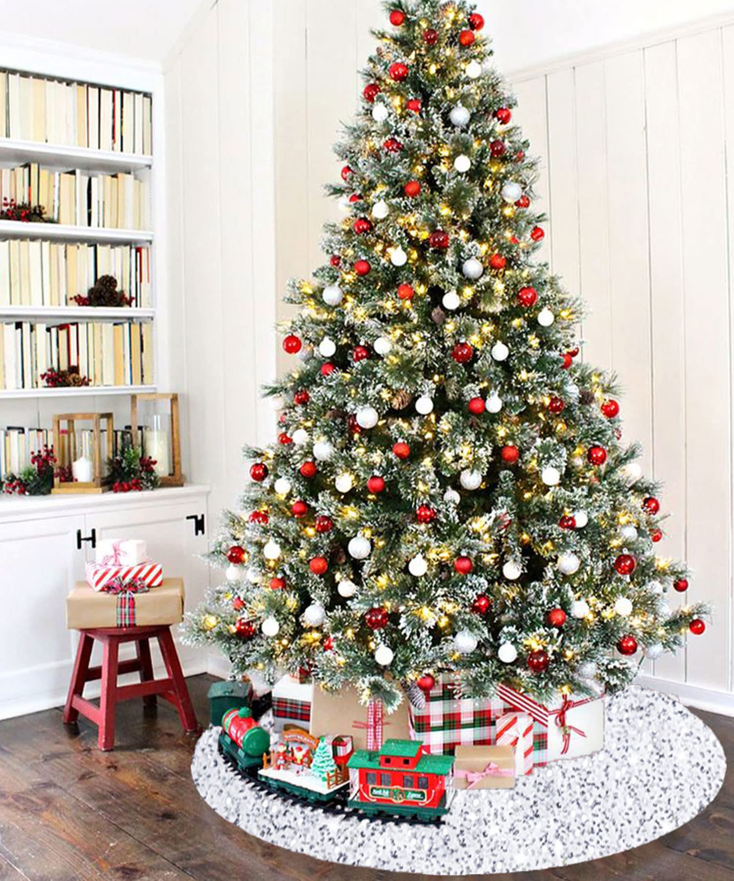 Foto 2 | Falda Para Árbol De Navidad Fanproms, Lentejuelas Blancas Con Purpurina, 46 Pulgadas - Venta Internacional.