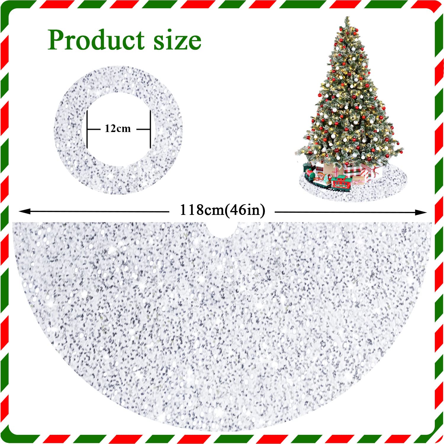 Foto 5 pulgar | Falda Para Árbol De Navidad Fanproms, Lentejuelas Blancas Con Purpurina, 46 Pulgadas - Venta Internacional.