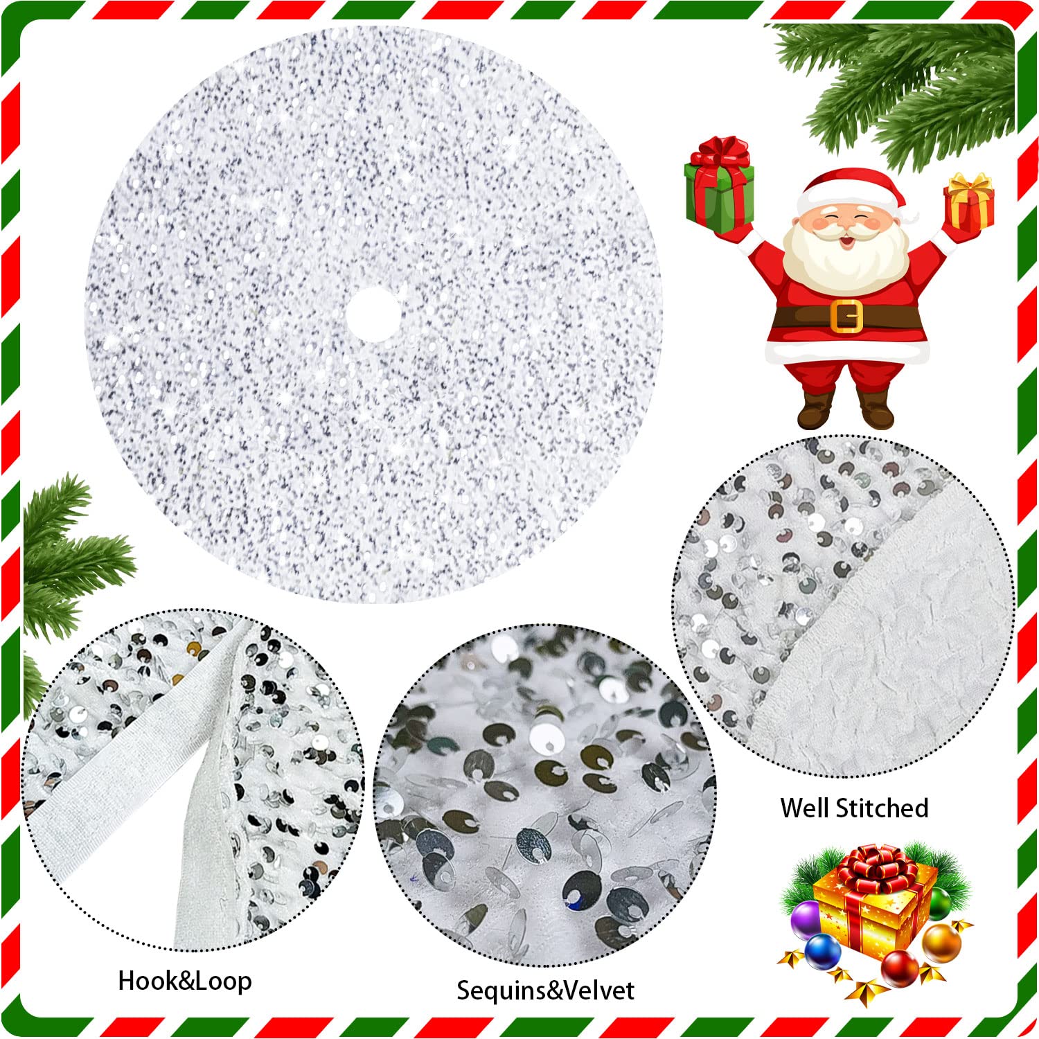 Foto 6 pulgar | Falda Para Árbol De Navidad Fanproms, Lentejuelas Blancas Con Purpurina, 46 Pulgadas - Venta Internacional.