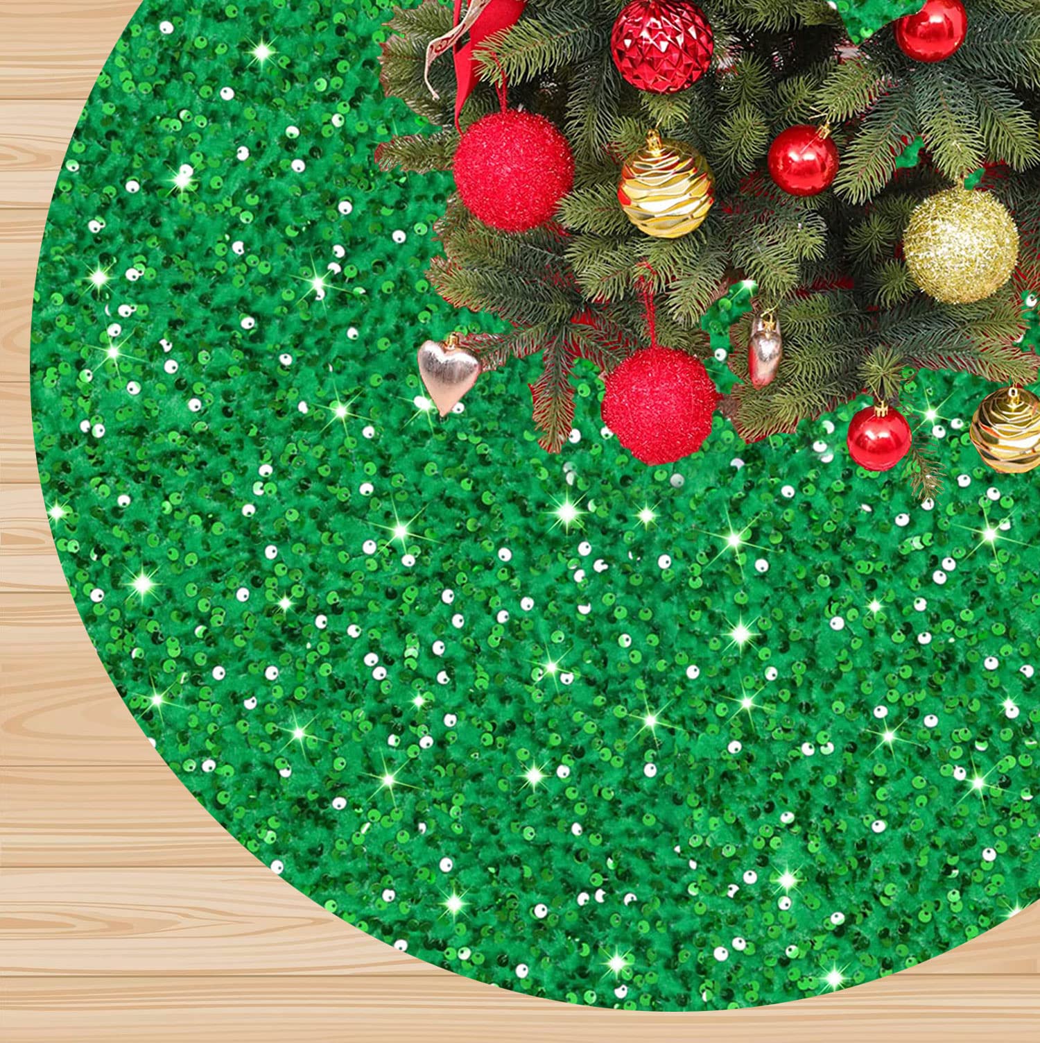 Foto 2 pulgar | Falda Para Árbol De Navidad Fanproms, Lentejuelas Verdes, 53 Cm De Diámetro - Venta Internacional.