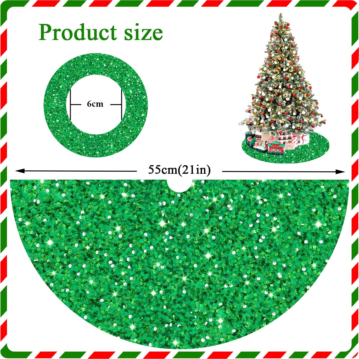 Foto 4 pulgar | Falda Para Árbol De Navidad Fanproms, Lentejuelas Verdes, 53 Cm De Diámetro - Venta Internacional.