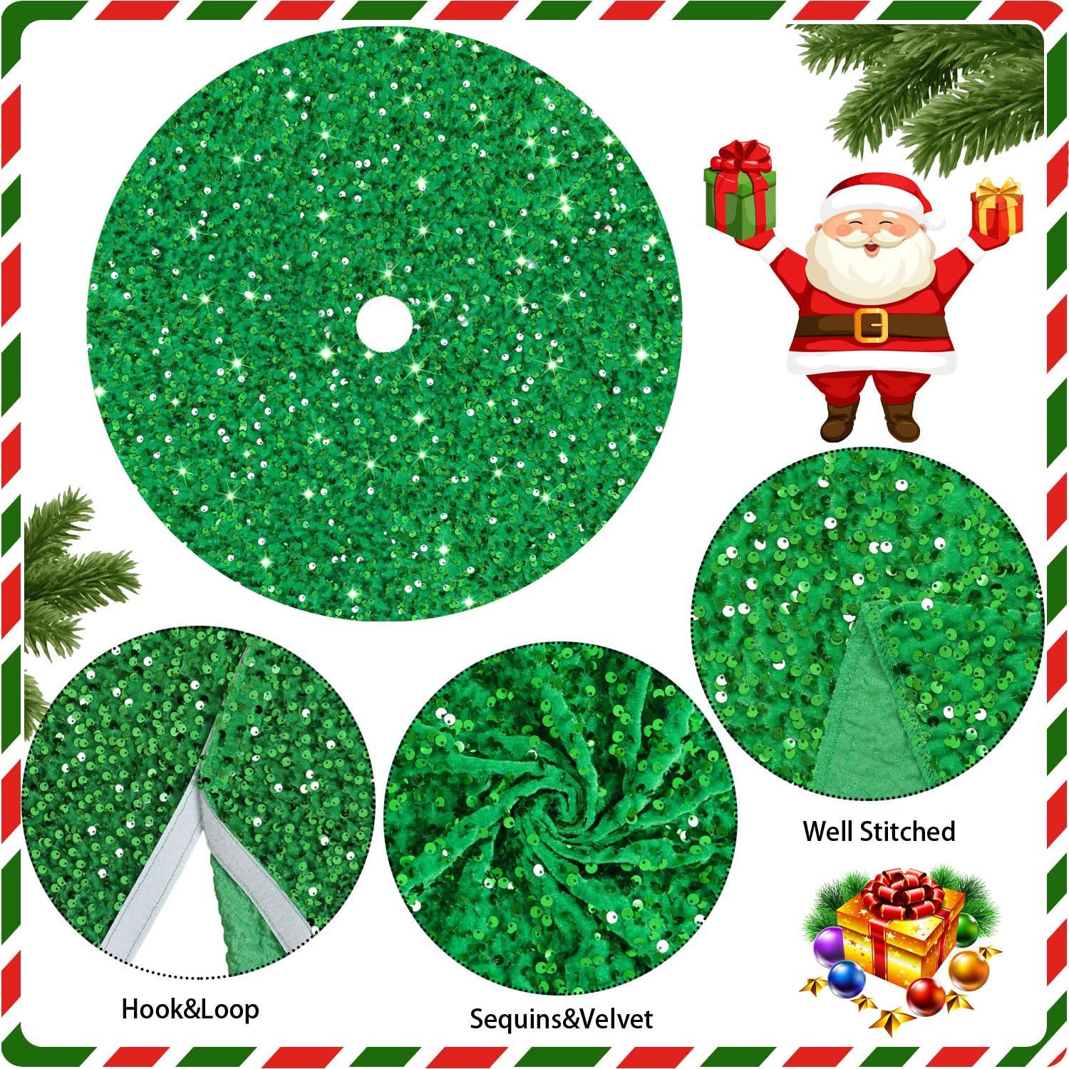 Foto 5 pulgar | Falda Para Árbol De Navidad Fanproms, Lentejuelas Verdes, 53 Cm De Diámetro - Venta Internacional.
