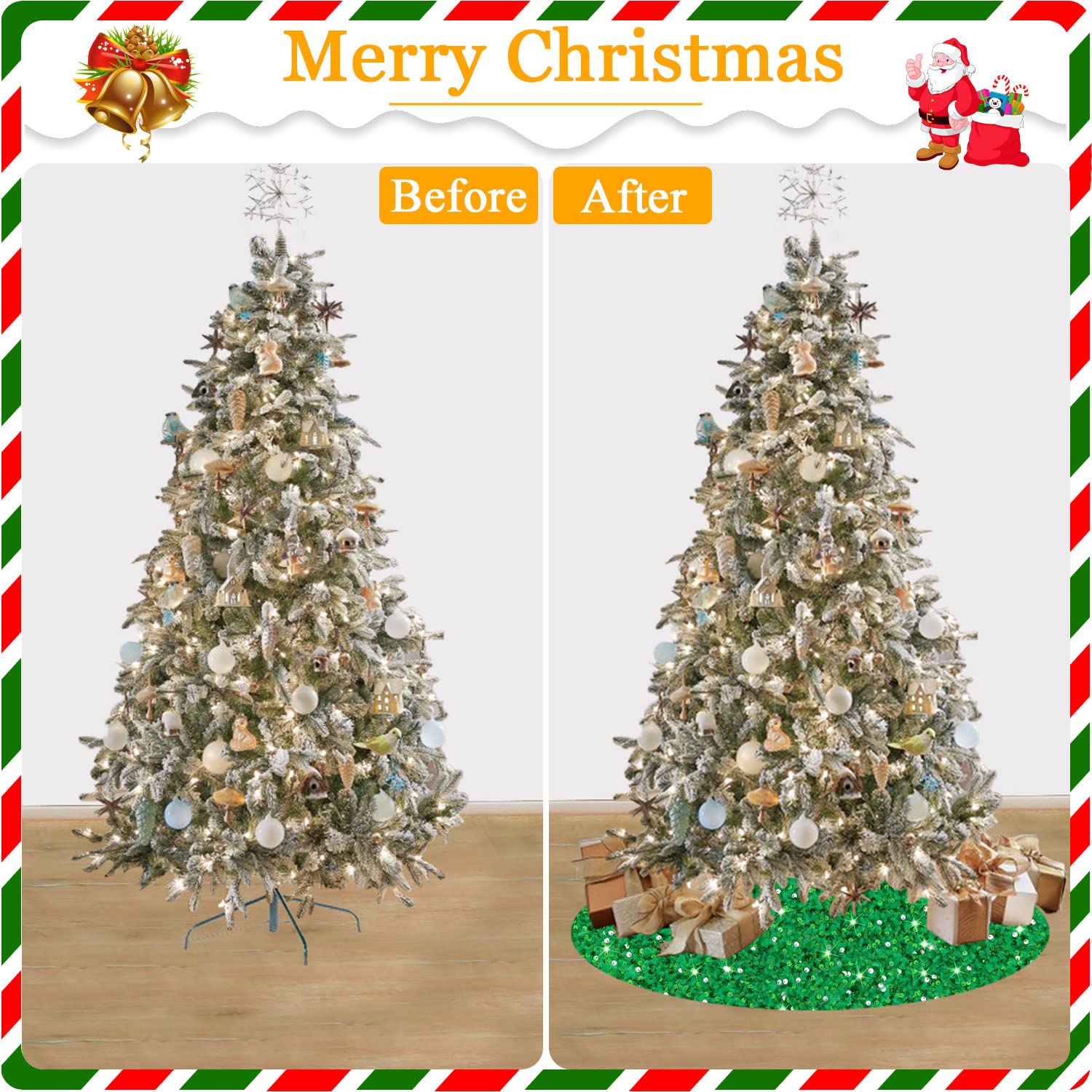 Foto 6 pulgar | Falda Para Árbol De Navidad Fanproms, Lentejuelas Verdes, 53 Cm De Diámetro - Venta Internacional.