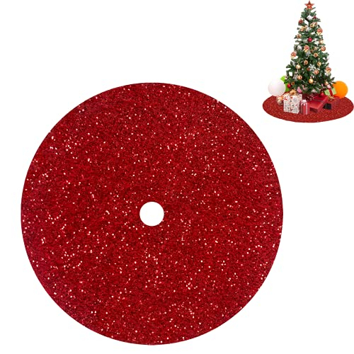 Foto 2 pulgar | Falda Para Árbol De Navidad Fuhsy Con Lentejuelas De Terciopelo Rojo, 90 Cm De Diámetro - Venta Internacional.