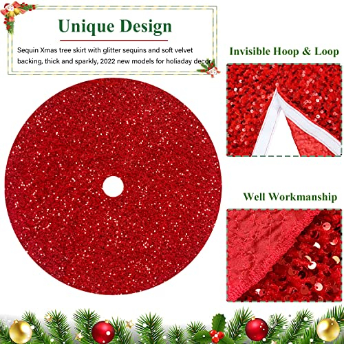 Foto 4 pulgar | Falda Para Árbol De Navidad Fuhsy Con Lentejuelas De Terciopelo Rojo, 90 Cm De Diámetro - Venta Internacional.
