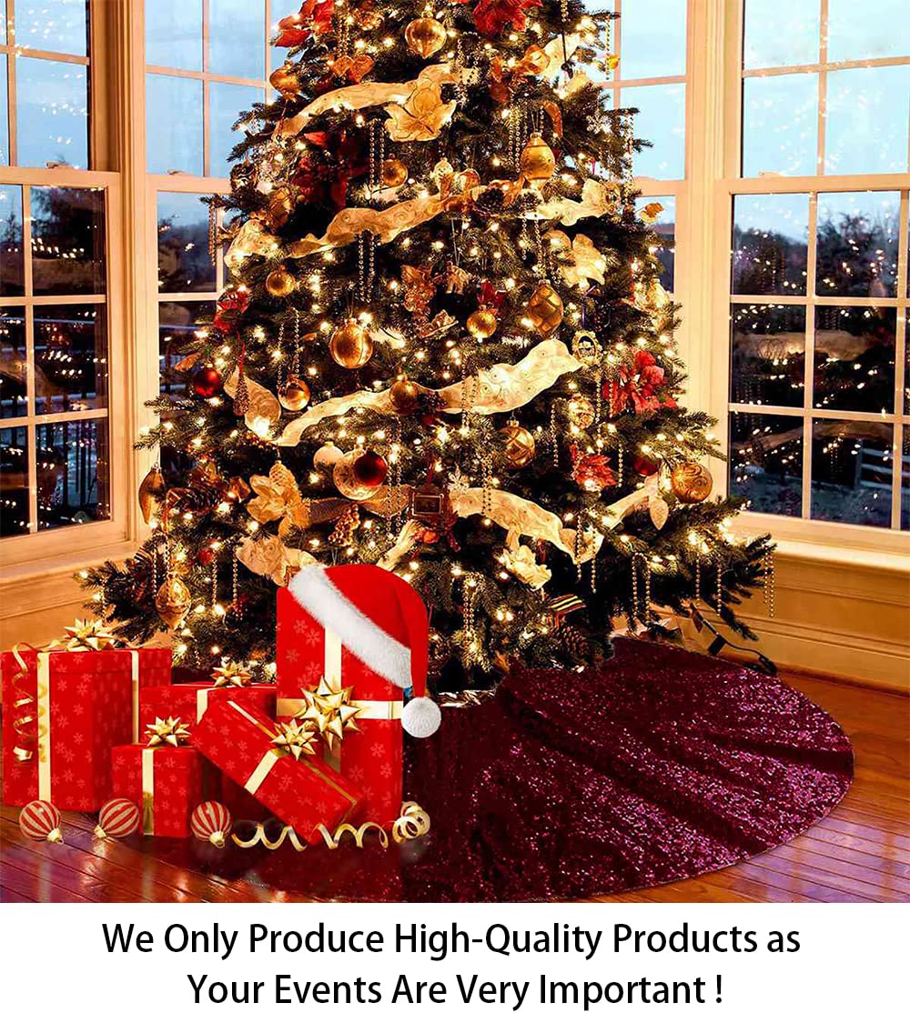 Foto 3 pulgar | Falda Para Árbol De Navidad, Lentejuelas Shinybeauty, 122 Cm, Color Burdeos - Venta Internacional.