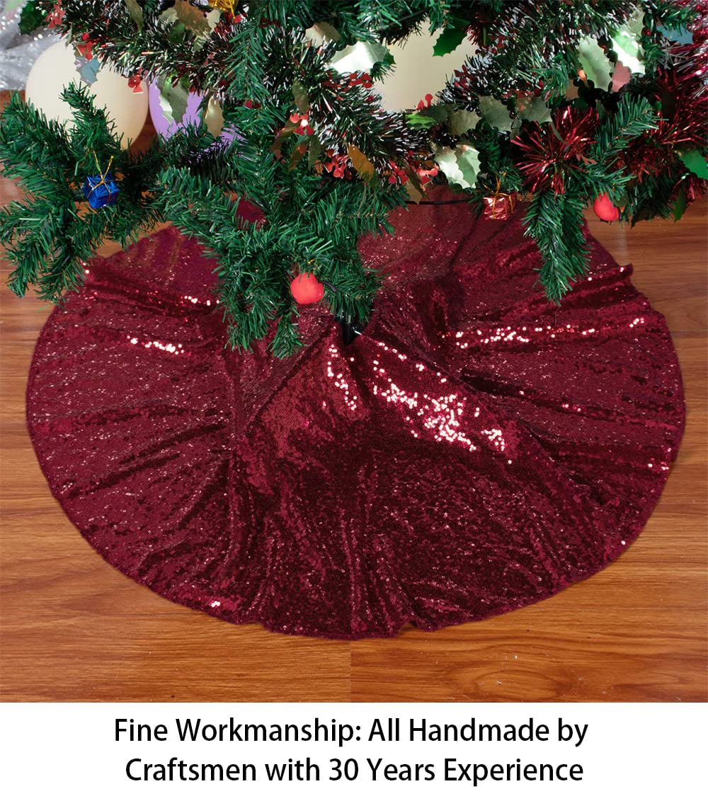 Foto 3 | Falda Para Árbol De Navidad, Lentejuelas Shinybeauty, 122 Cm, Color Burdeos - Venta Internacional.