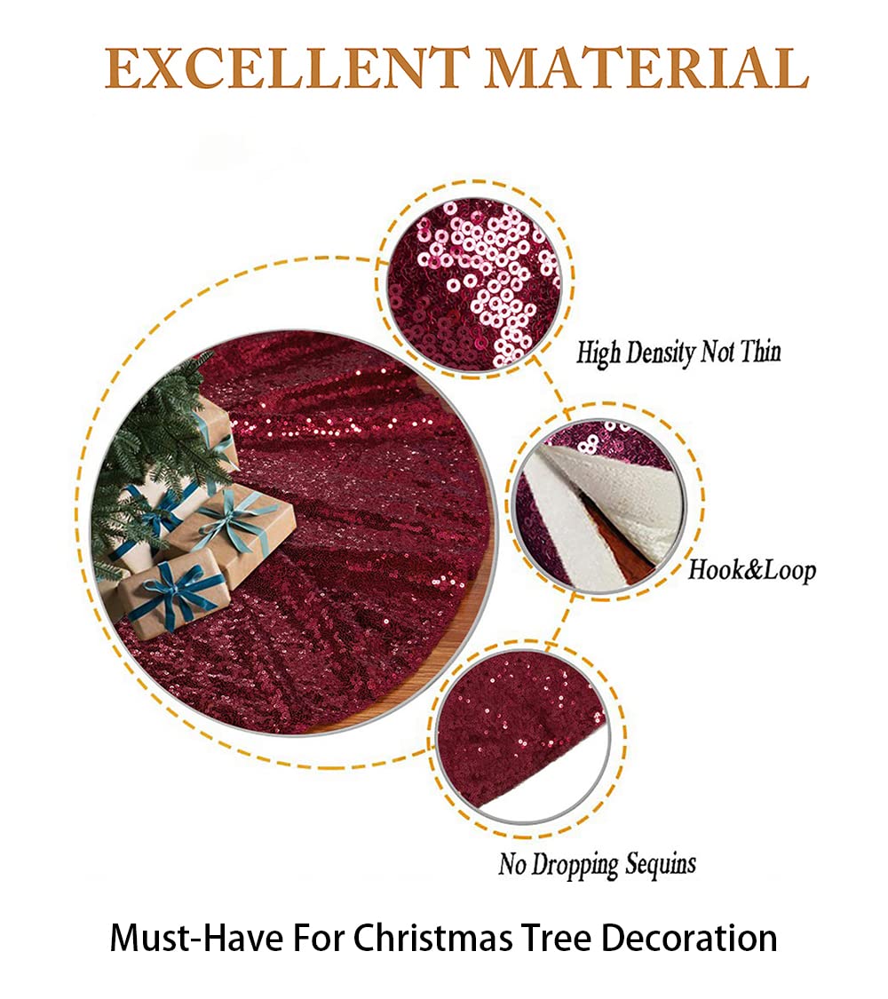 Foto 5 pulgar | Falda Para Árbol De Navidad, Lentejuelas Shinybeauty, 122 Cm, Color Burdeos - Venta Internacional.