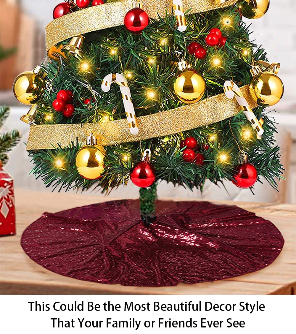 Foto 6 pulgar | Falda Para Árbol De Navidad, Lentejuelas Shinybeauty, 122 Cm, Color Burdeos - Venta Internacional.
