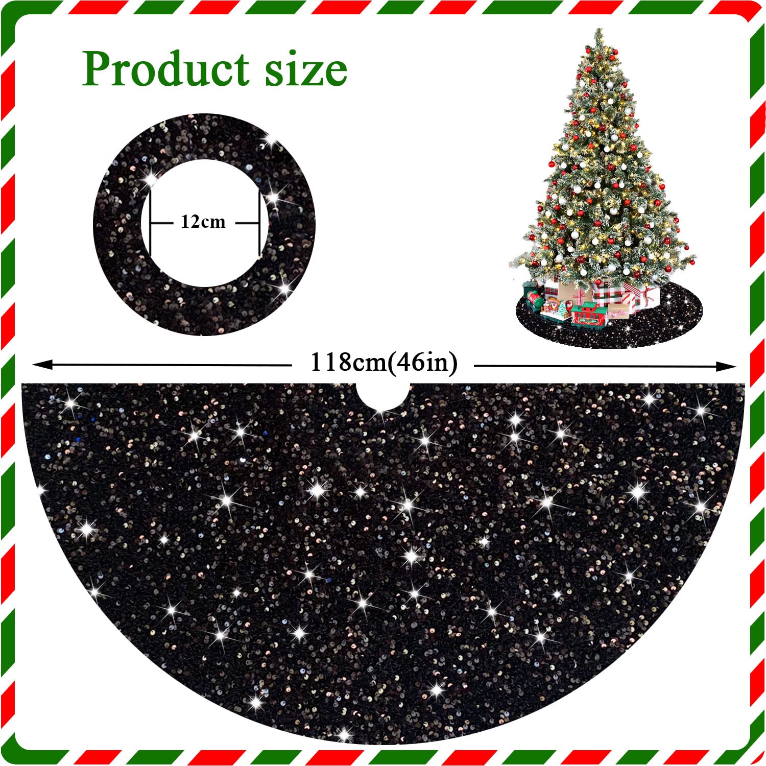 Foto 4 pulgar | Falda Para Árbol De Navidad Fanproms, Terciopelo Negro Con Lentejuelas De 116 Cm - Venta Internacional.