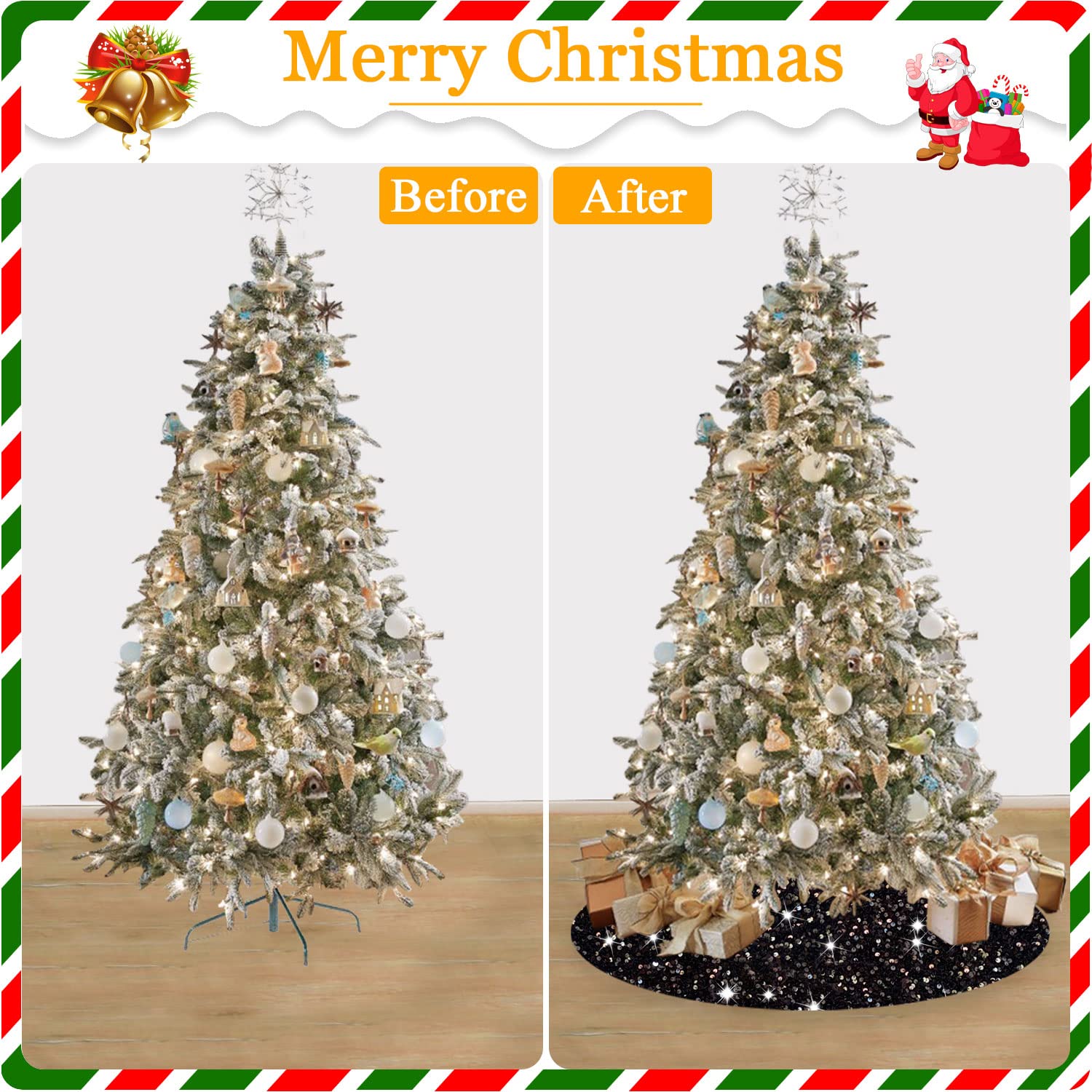 Foto 6 pulgar | Falda Para Árbol De Navidad Fanproms, Terciopelo Negro Con Lentejuelas De 116 Cm - Venta Internacional.
