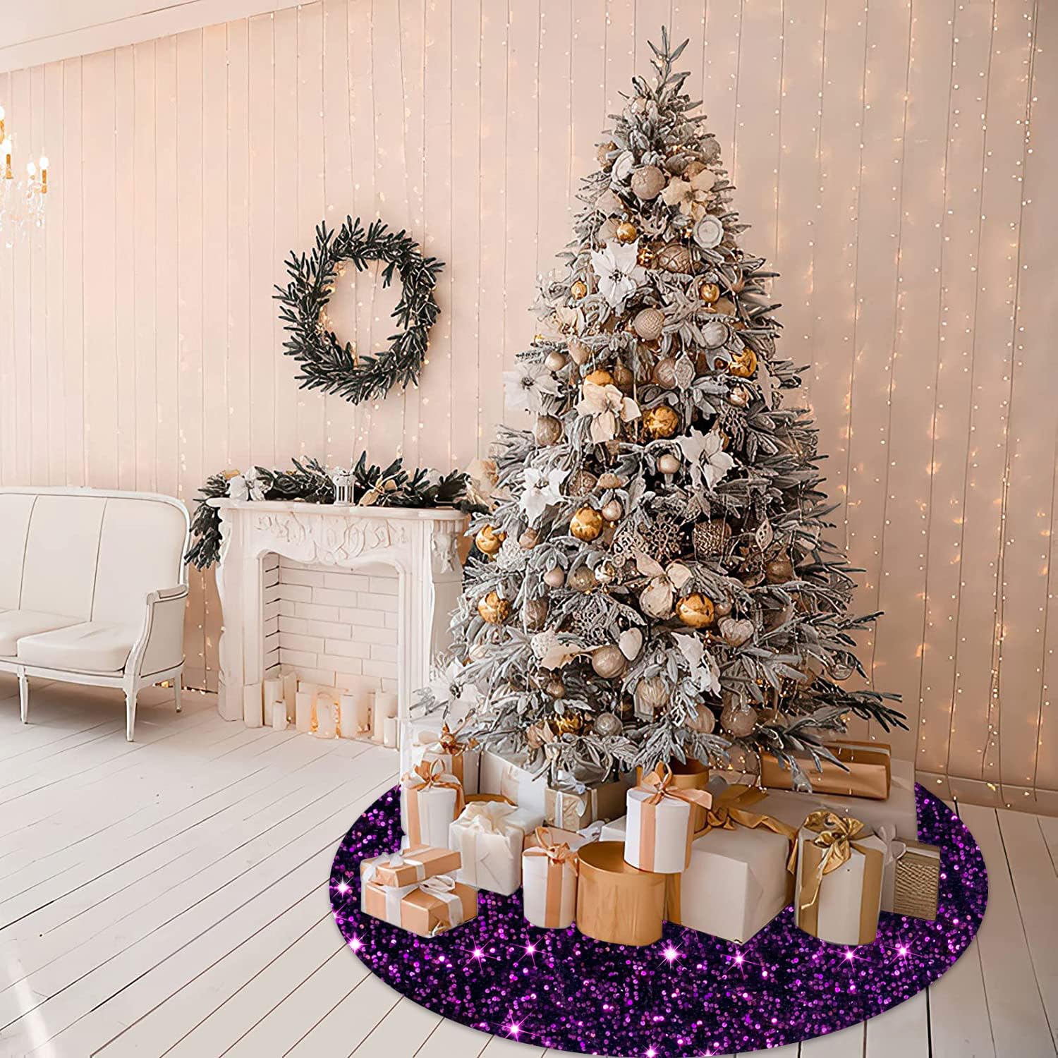 Foto 5 pulgar | Falda Para Árbol De Navidad Modfuns, Lentejuelas Moradas, 46 Pulgadas De Diámetro - Venta Internacional.