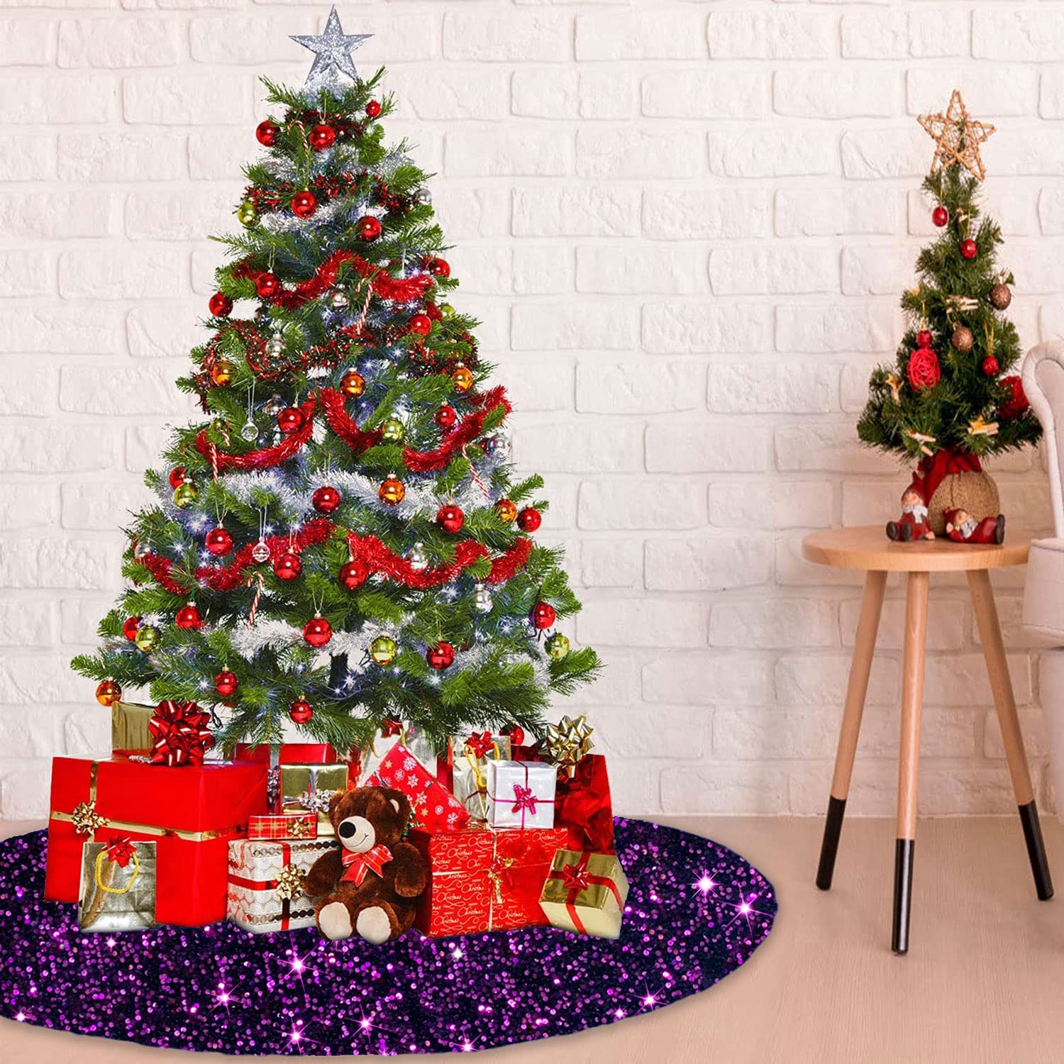 Foto 7 pulgar | Falda Para Árbol De Navidad Modfuns, Lentejuelas Moradas, 46 Pulgadas De Diámetro - Venta Internacional.