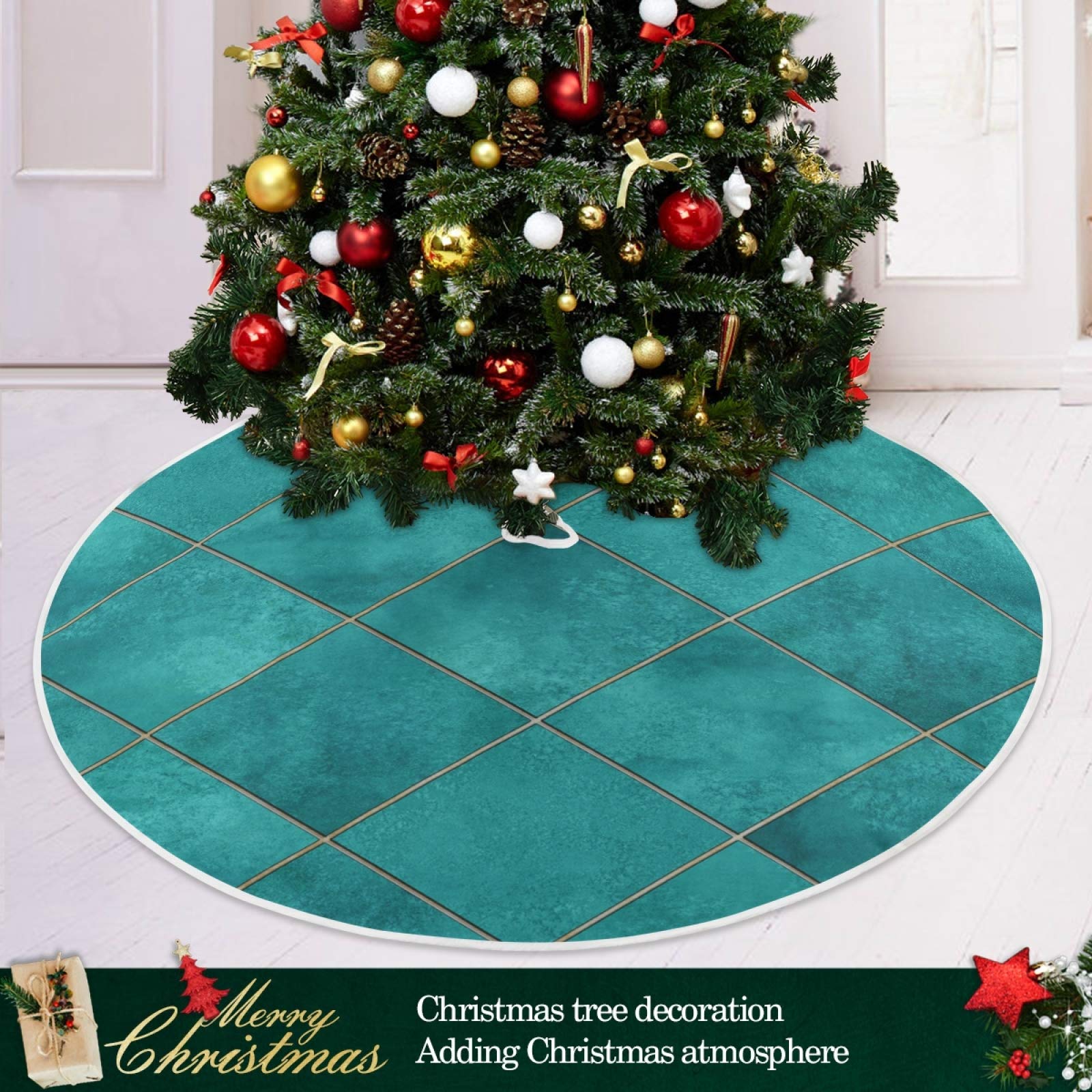 Foto 7 pulgar | Falda Para Árbol De Navidad Attx, Color Verde Azulado, Acuarela, 120 Cm - Venta Internacional.