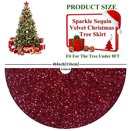 Foto 3 | Falda Para Árbol De Navidad Fuhsy, Terciopelo Metalizado, Color Burdeos, 117 Cm - Venta Internacional.