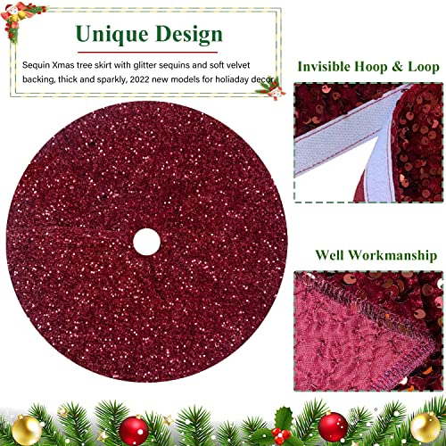Foto 5 pulgar | Falda Para Árbol De Navidad Fuhsy, Terciopelo Metalizado, Color Burdeos, 117 Cm - Venta Internacional.