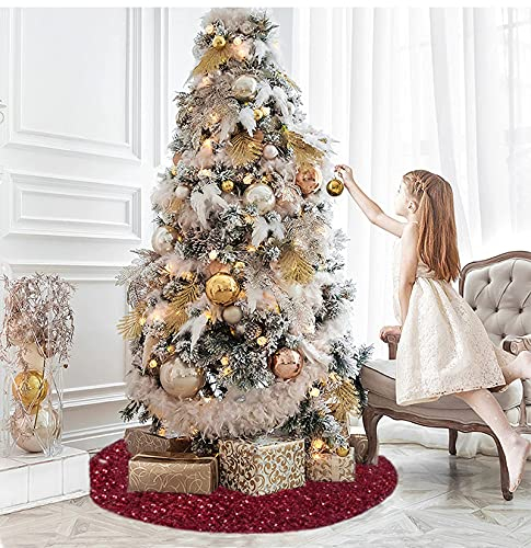 Foto 5 | Falda Para Árbol De Navidad Fuhsy, Terciopelo Metalizado, Color Burdeos, 117 Cm - Venta Internacional.