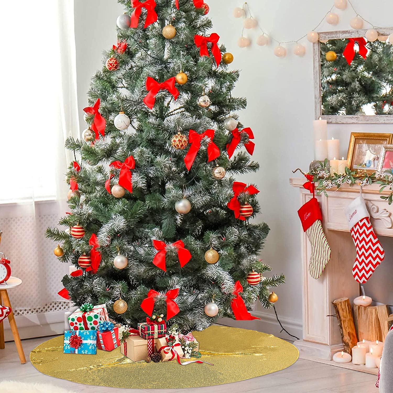 Foto 4 | Falda Con Forma De Árbol De Navidad Poise3ehome, Lentejuelas Doradas, 127 Cm De Diámetro - Venta Internacional.