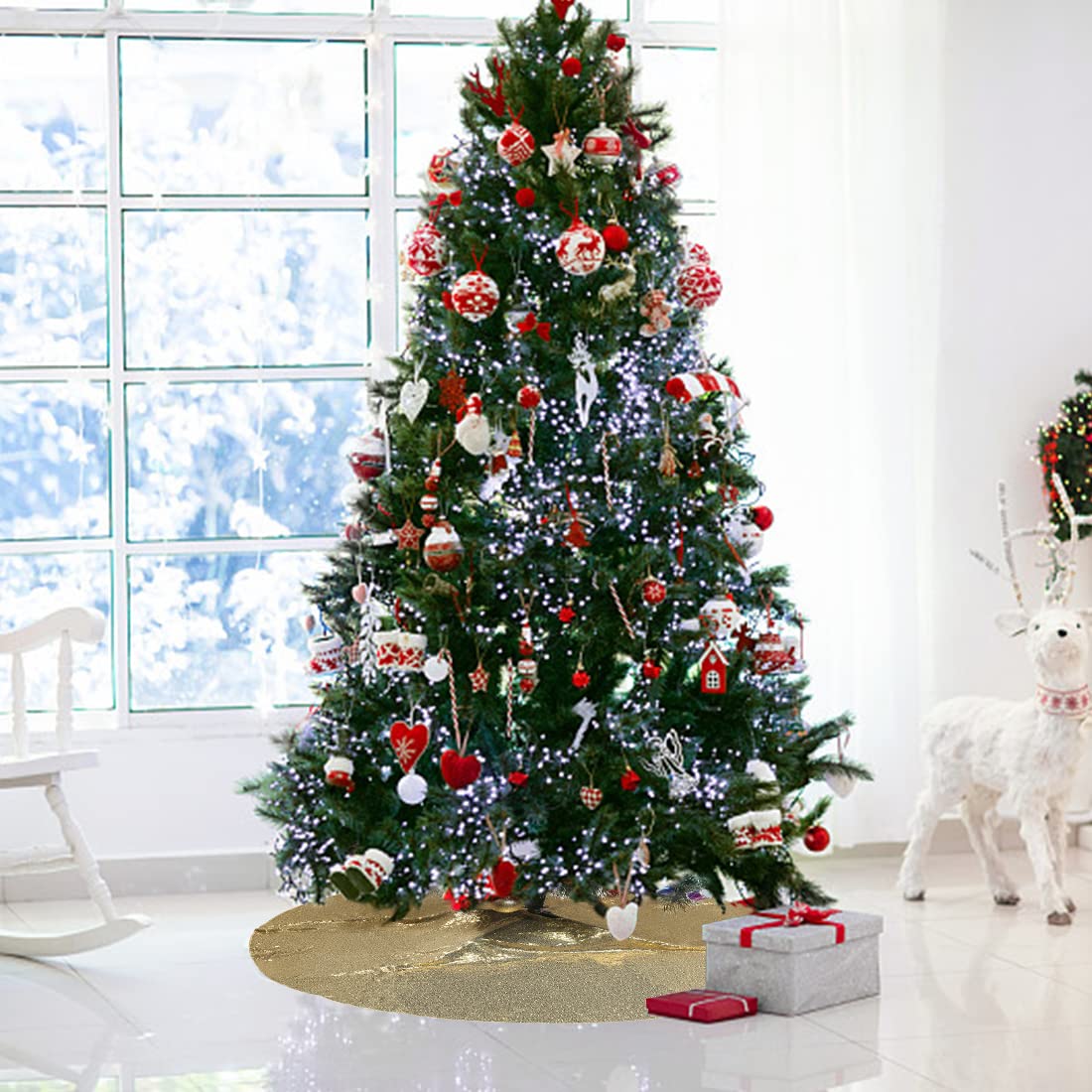 Foto 7 | Falda Con Forma De Árbol De Navidad Poise3ehome, Lentejuelas Doradas, 127 Cm De Diámetro - Venta Internacional.