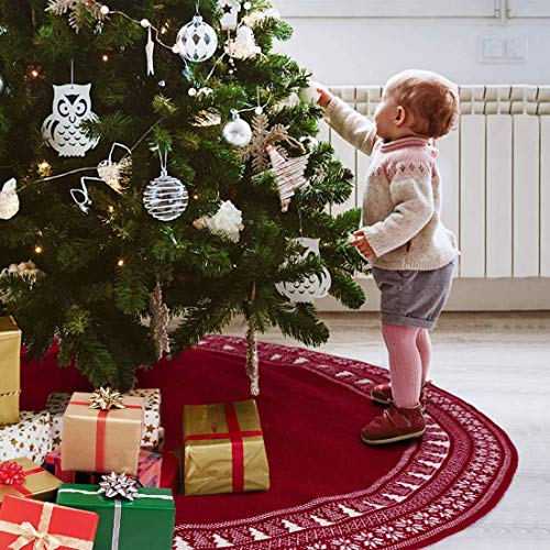 Foto 2 | Falda De Árbol De Navidad Dremisland Tejida Con Forma De Copo De Nieve De 48 Pulgadas, Color Rojo - Venta Internacional
