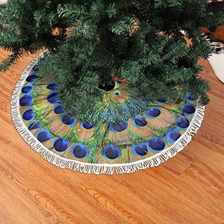 Foto 2 | Falda Con Forma De Árbol De Navidad Freehotu, Círculo, Plumas De Pavo Real, 122 Cm - Venta Internacional.