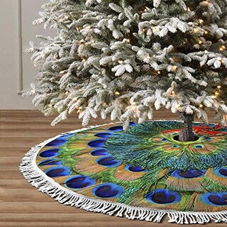 Foto 3 | Falda Con Forma De Árbol De Navidad Freehotu, Círculo, Plumas De Pavo Real, 122 Cm - Venta Internacional.