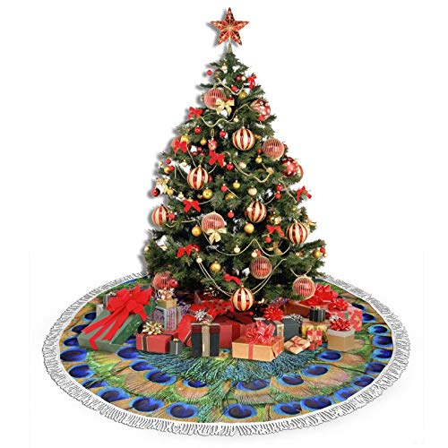 Foto 5 pulgar | Falda Con Forma De Árbol De Navidad Freehotu, Círculo, Plumas De Pavo Real, 122 Cm - Venta Internacional.