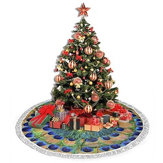 Foto 4 | Falda Con Forma De Árbol De Navidad Freehotu, Círculo, Plumas De Pavo Real, 122 Cm - Venta Internacional.