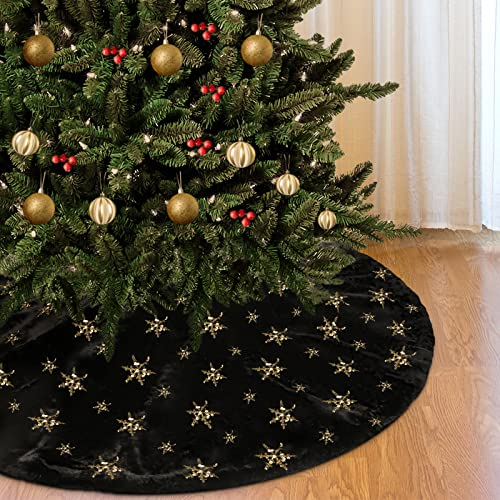 Foto 2 pulgar | Falda De Árbol De Navidad Amidaky De Piel Sintética Negra Con Copo De Nieve Dorado - Venta Internacional.