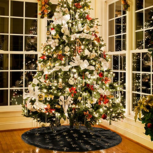 Foto 3 pulgar | Falda De Árbol De Navidad Amidaky De Piel Sintética Negra Con Copo De Nieve Dorado - Venta Internacional.